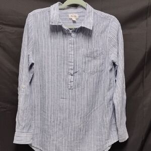 Blue and White Striped Casual Shirt